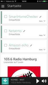 Amazon Echo Dot Startseite in der Alexa App