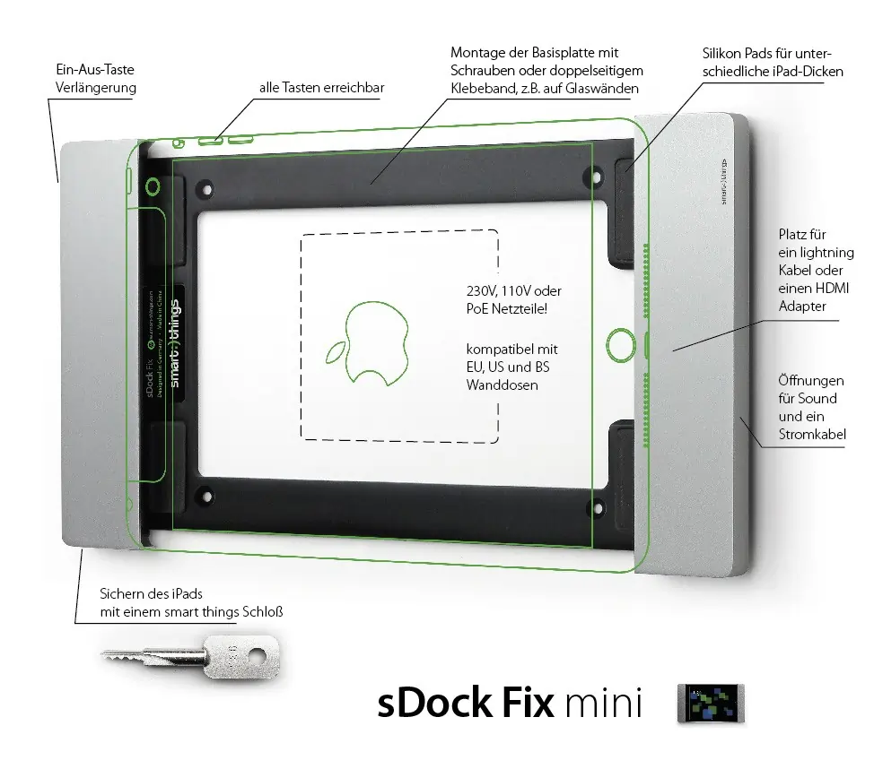 sDock Fix mini iPad Wandhalterung Technische Daten